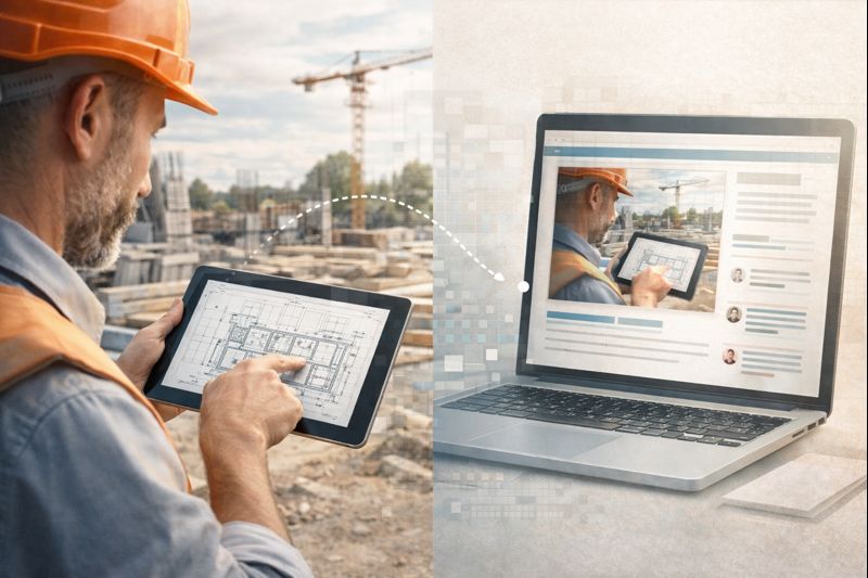 Строительный процесс через экран блога